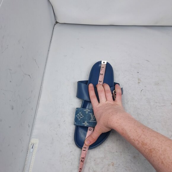 Louis Vuitton Denim Blue Buckle Bom Dia Monogram Flat Sandal - Picture 15 of 15